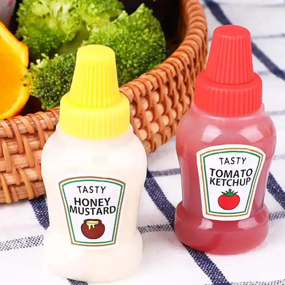 4Pcs Mini Ketchup Bottle for Bento Box Accessories 25ml Condiment Squeeze Bottles Empty Plastic Salad Tomato Sauce Container