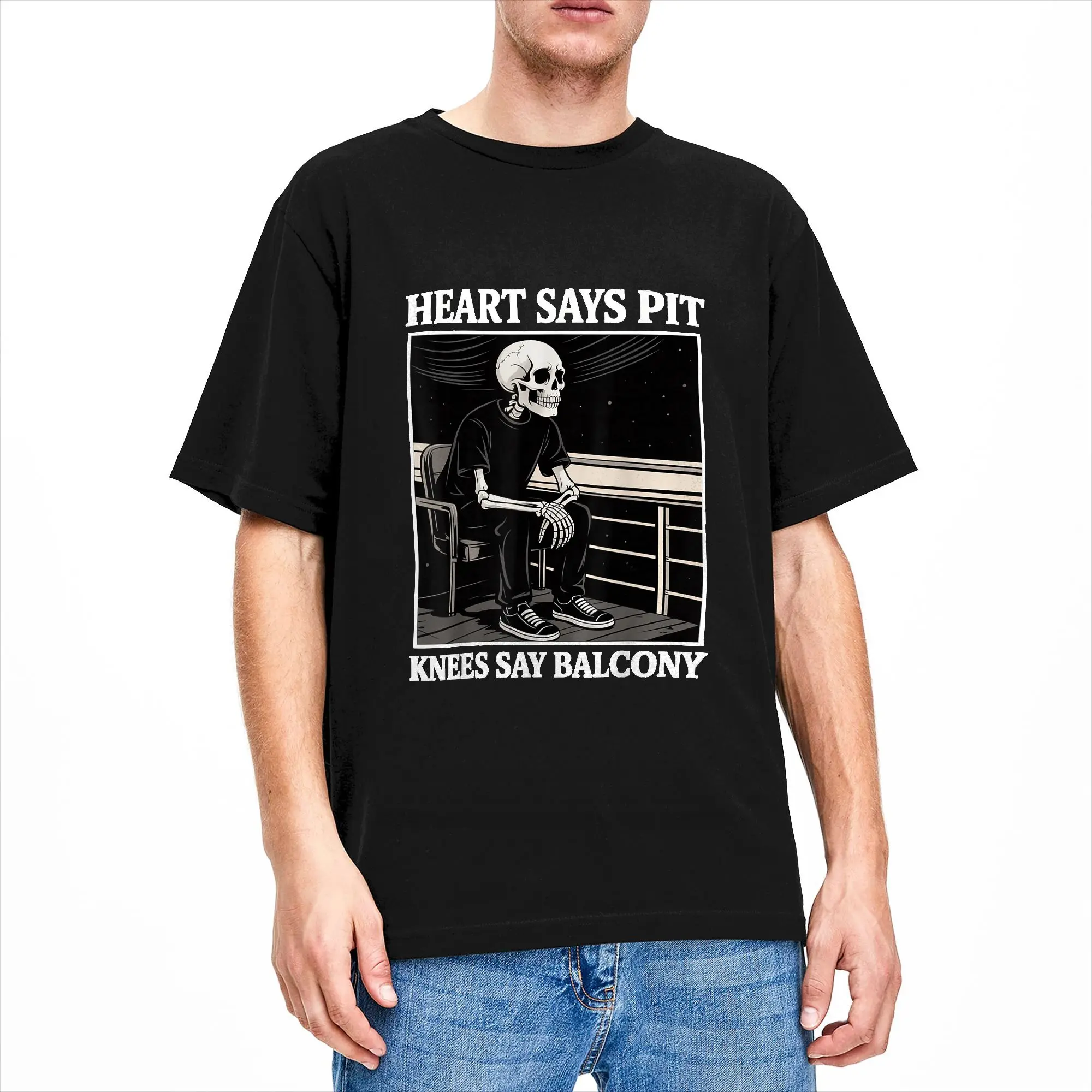 Heart Says Pit Knees Say Balcony Funny Concert Quote T Shirt Summer  Cotton T-Shirts For Male Print Tee Shirt Short Sleeves Tees