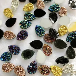 Glitters 50PCS 10*14mm  AB Colors Mineral Surface Resin Rhinestone Flatback Cabochon Stone DIY Wedding Decoration Crafts -A57