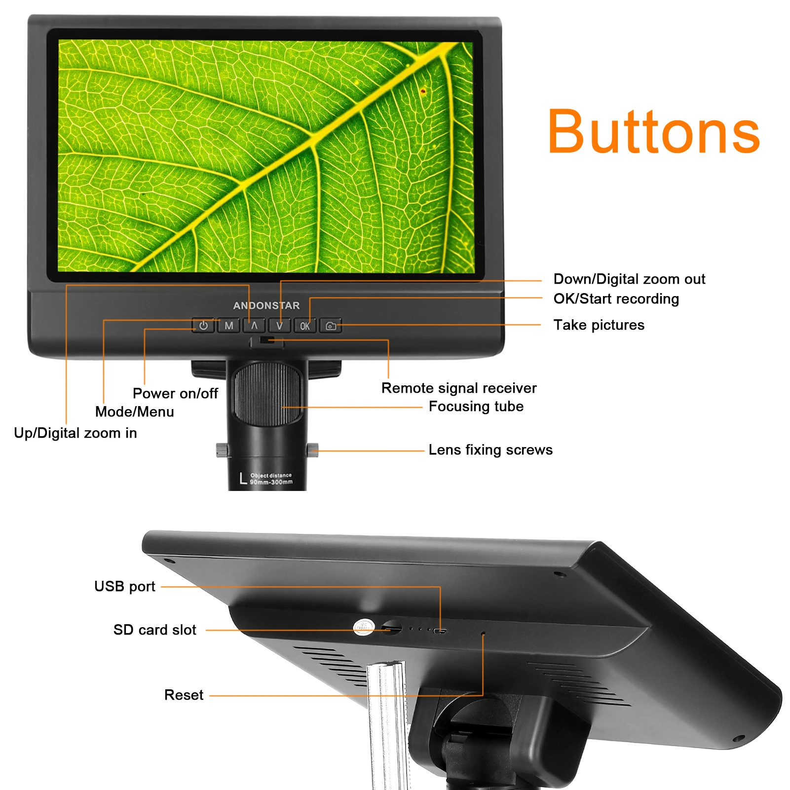 AD209 Digital Microscope for Soldering Two Lens 4X Magnification Professional Microscope 10inch LCD Display LED Lamp