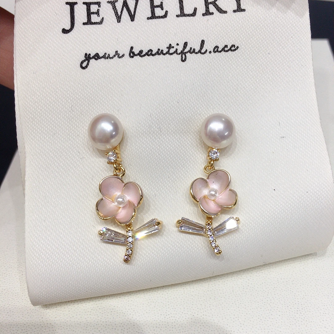 

ZHBORUINI серьги с пресноводным жемчугом 7-7,5 мм, розовый цветок, циркон, высокое ювелирное изделие, милые свежие бусины для хлеба, подарки для женщин, новинка 2023 года