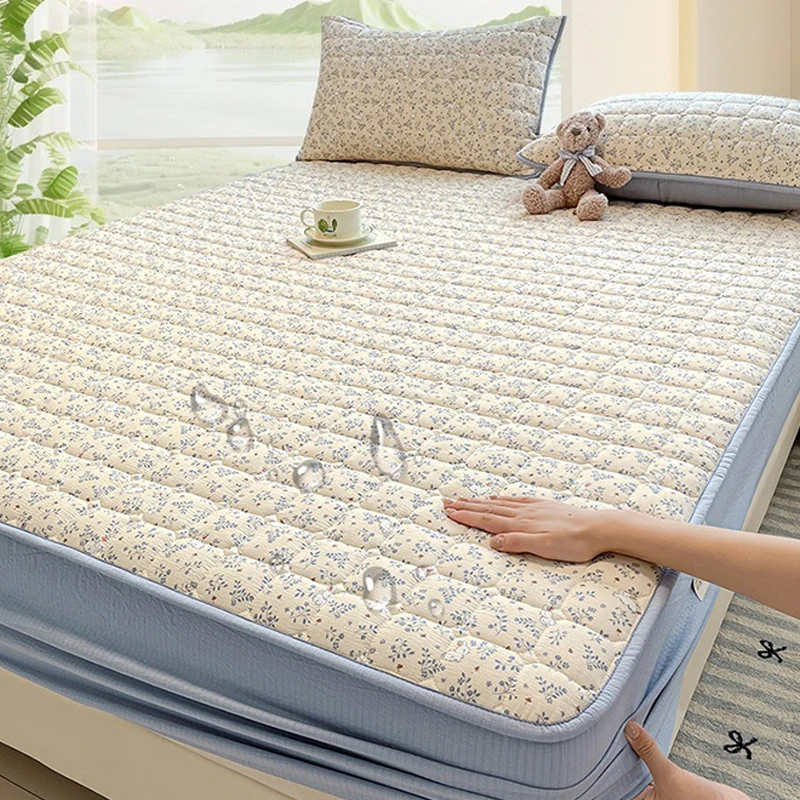 

A-class 1pc A-class Printed Quilted Waterproof Fitted Sheet, Machine Washable Mattress Protector Single Double Bed Cover 방수 삿갓