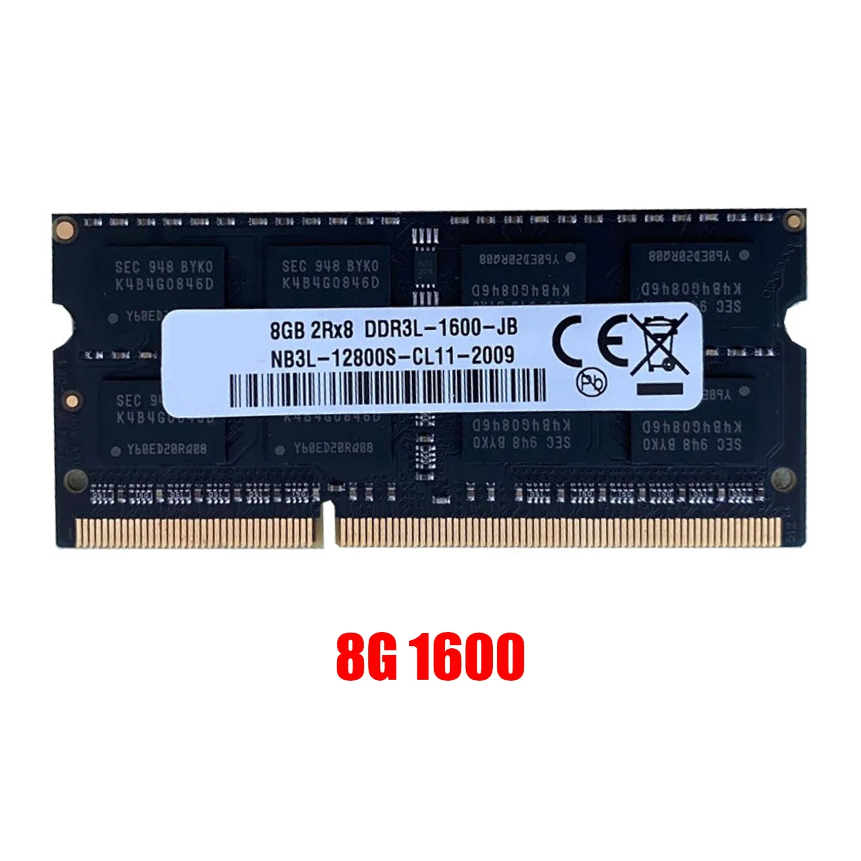 DDR3 8GB de memória RAM portátil, 1600MHz, 1.35V, 204 pinos, SODIMM, suporte Dual Channel para laptop Intel AMD