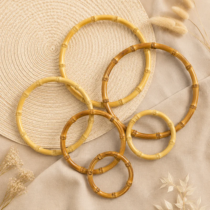 

2/4Pcs 7.5-18cm Bamboo Rings Bag Handles Round Wooden Purse Frame for Handmade Woven Shoulder Handbag Craft Making Accessories