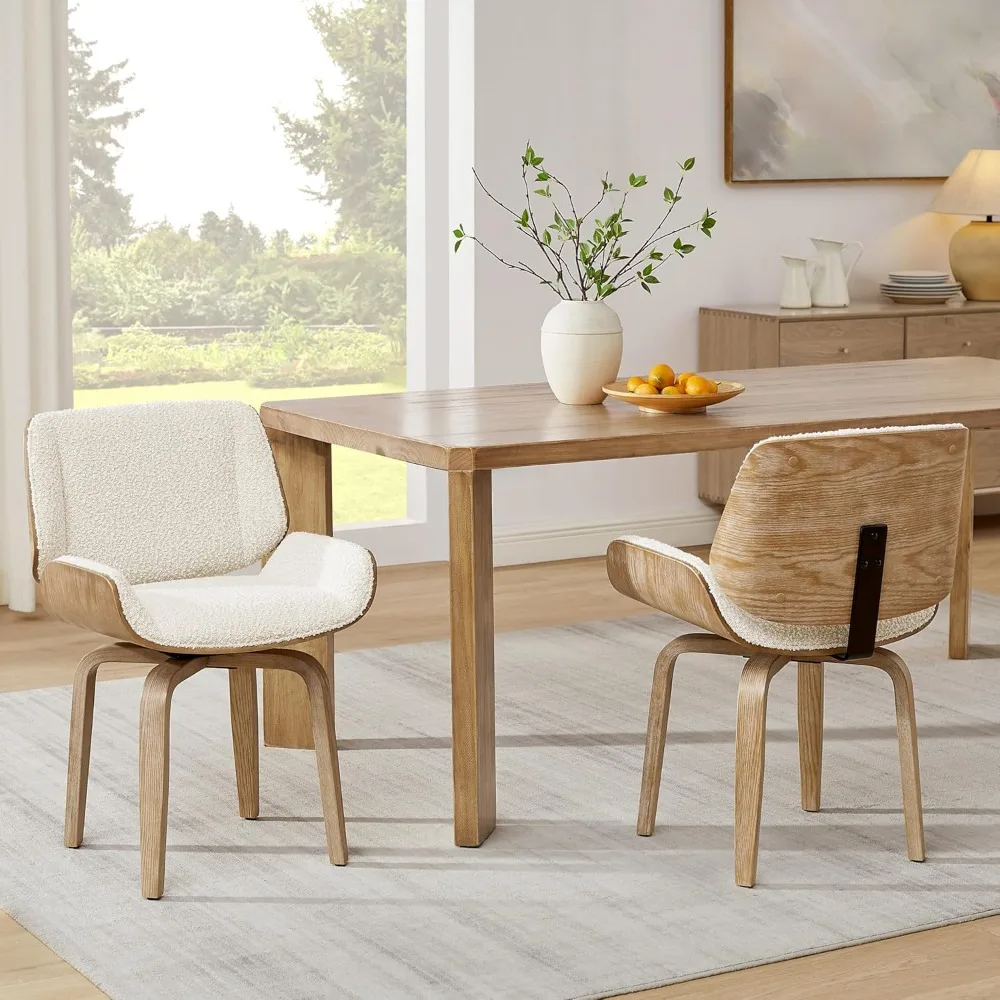 

Swivel Dining Chairs Set of 2 - Mid Century Modern Dining Room Chair, Fabric Upholstered Accent Chair with Solid Wood Legs.