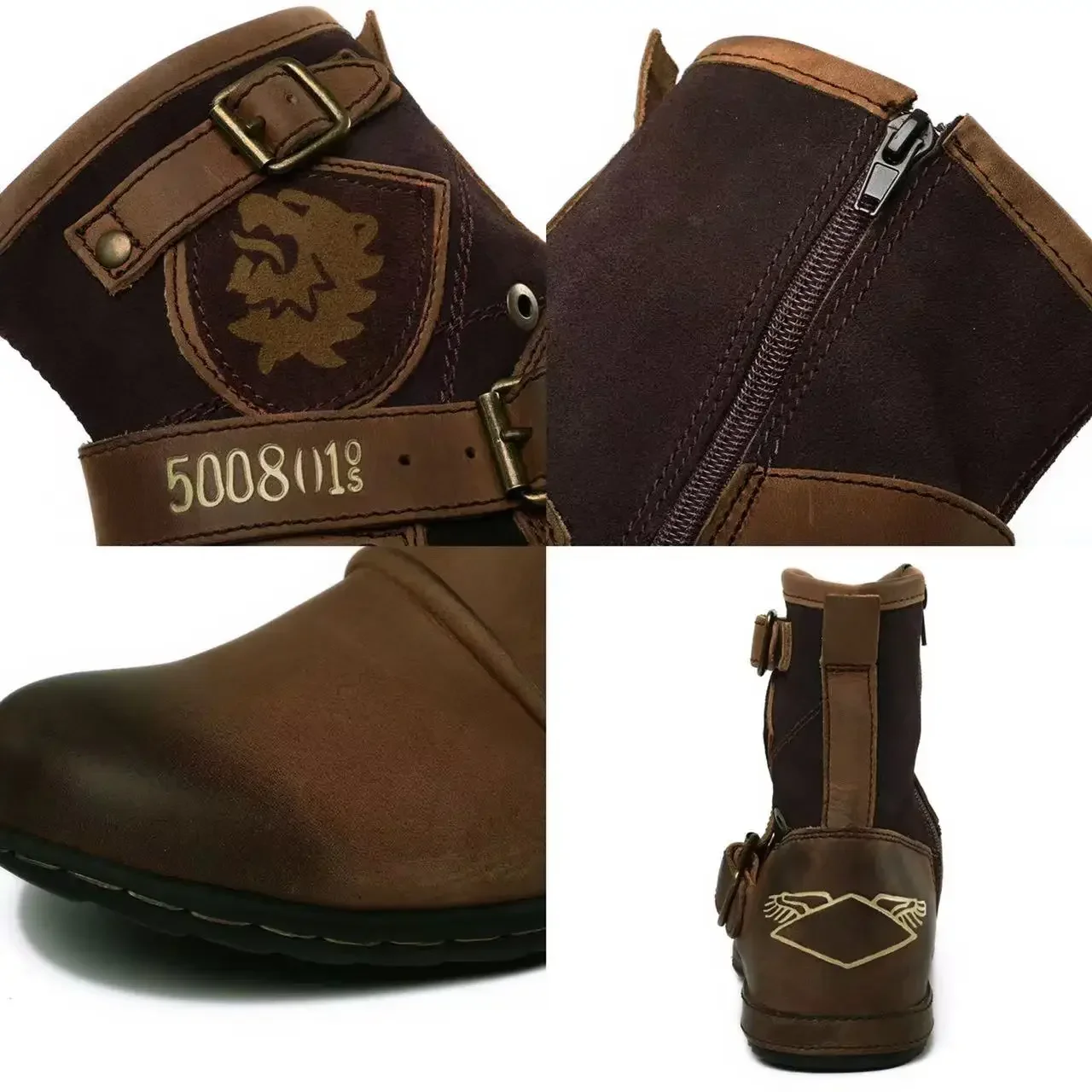 Botins artesanais de luxo para homens, fivela de metal, zíper, botas de motocicleta, garrafas punk, ao ar livre, plus size, 39-48, novo em, 2023