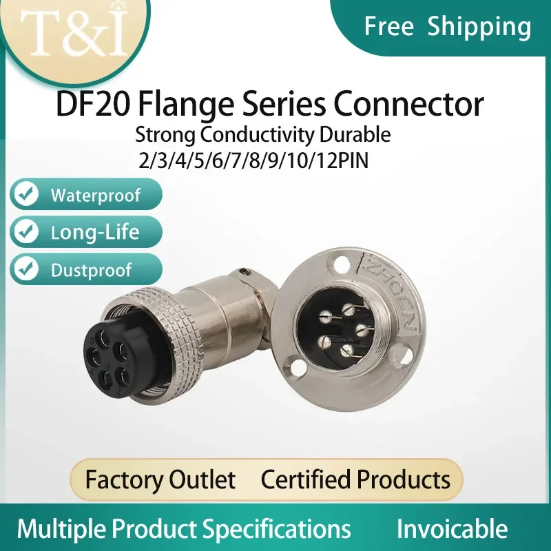 

5Sets DF20 GX20-3/4/5/6/7/8/910/11/12Pin Aviation Automobile Waterproof Male Female Fixed Flange Installation 3-hole Connector