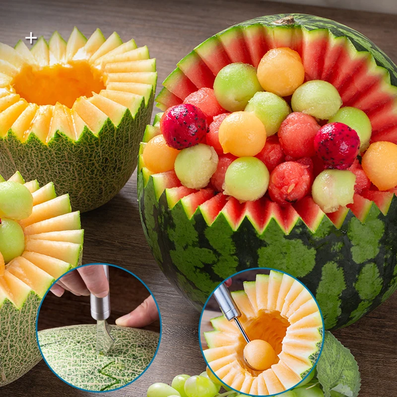 1PCS  Dual-head Stainless Steel Carving Knife Fruit Watermelon Ice Cream Baller Scoop Stacks Spoon Home Kitchen Accessories