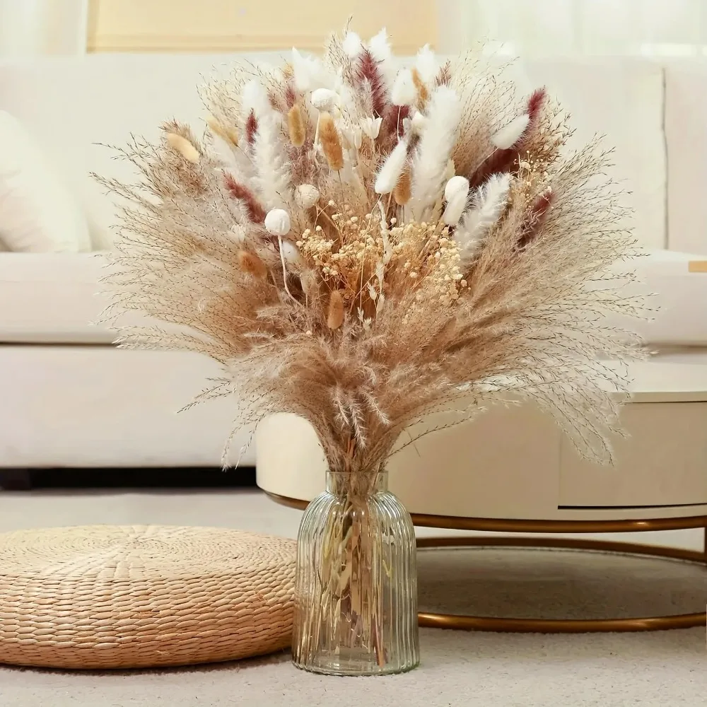 80Pieces Natural Dried Flowers Bouquet Home Decoration  Pampas Reeds Grass Rabbit Tails Bouquet Boho Home Arrangements view 5