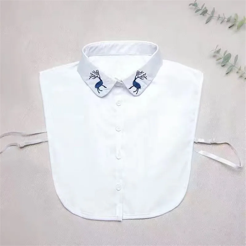 Women White detachable collar with embroidered flowers female Shirt false collar Sweater Fake collar