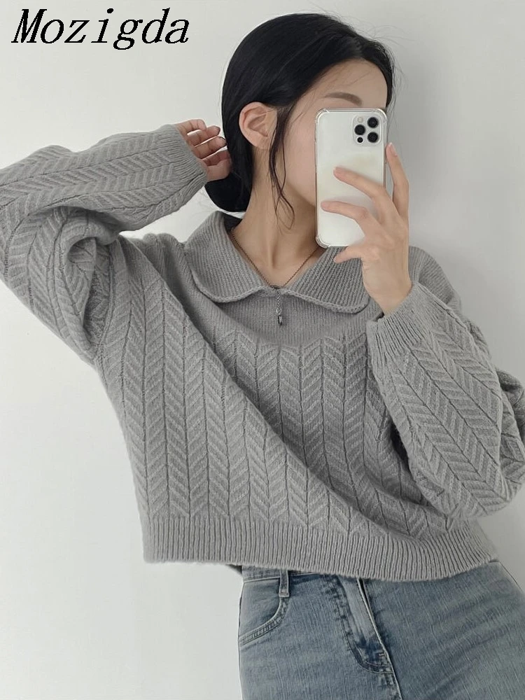 Autumn Winter Knitted Sweater Jumper Women Elegant Polo Collar Sweaters Vintage Korean Fashion Pullover Women Short Ladies Tops