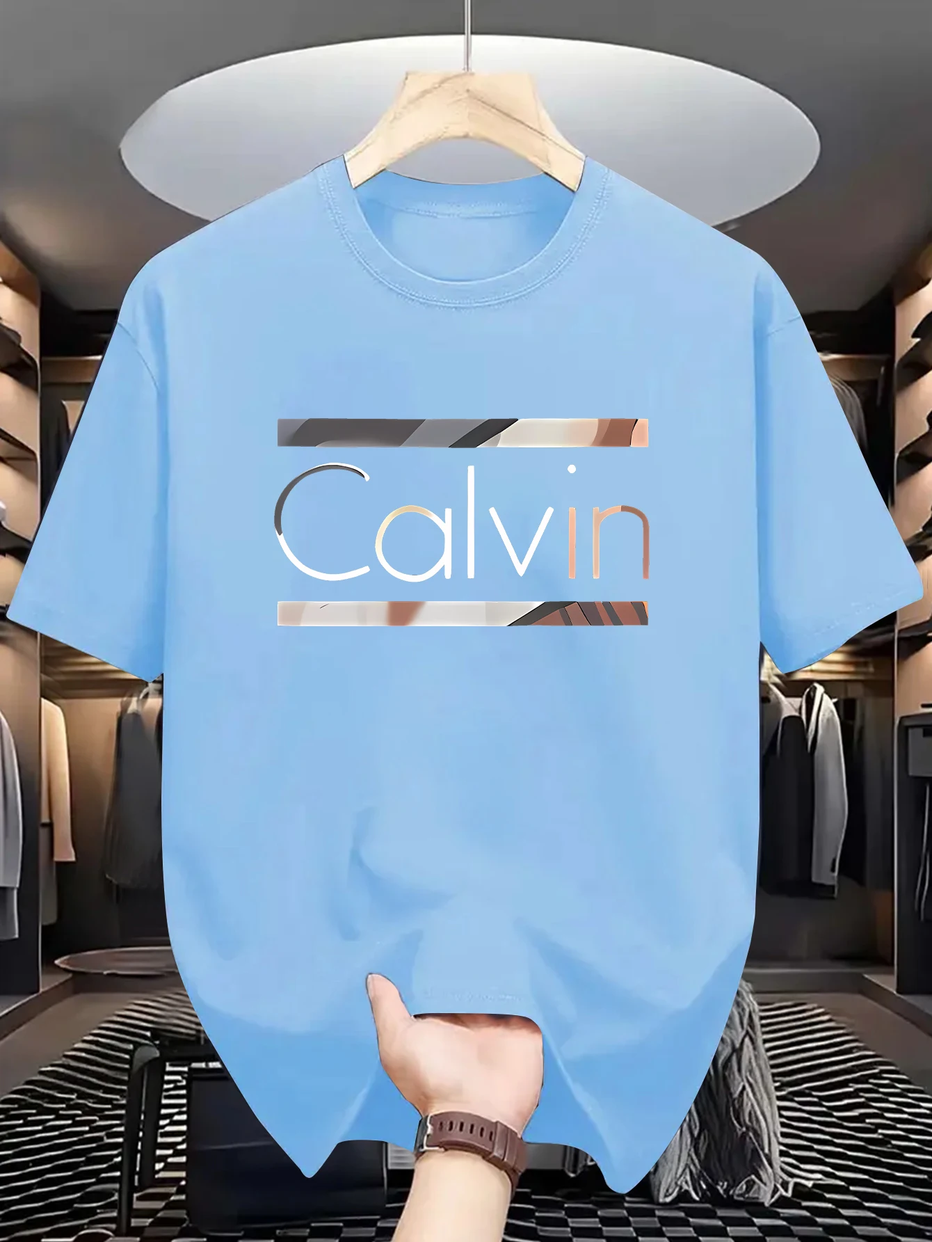 تي شيرت رياضي كاجوال للرجال - ملابس رياضية صيفية، طباعة "CALVIN"، قماش بوليستر، مثالي للارتداء اليومي، هدية مثالية!