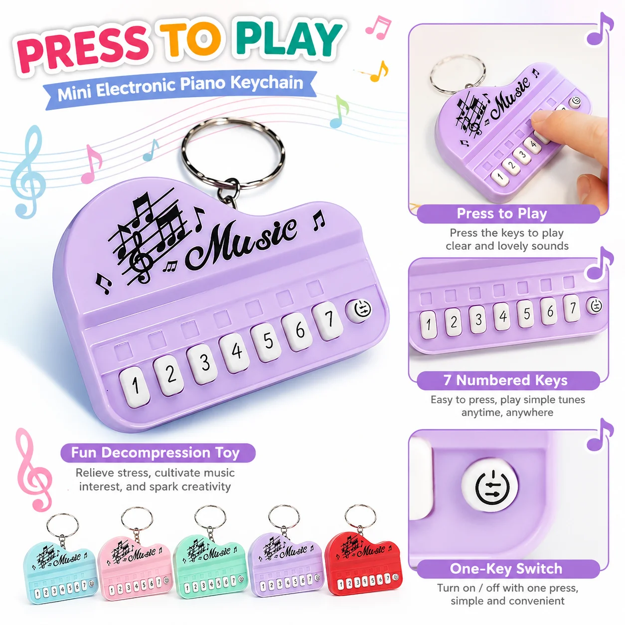 Holiday Portable Mini Musical Piano Keychain Stress Relieving Sound Accessory Ideal Present For Music Enthusiasts 1/2/3 PCS