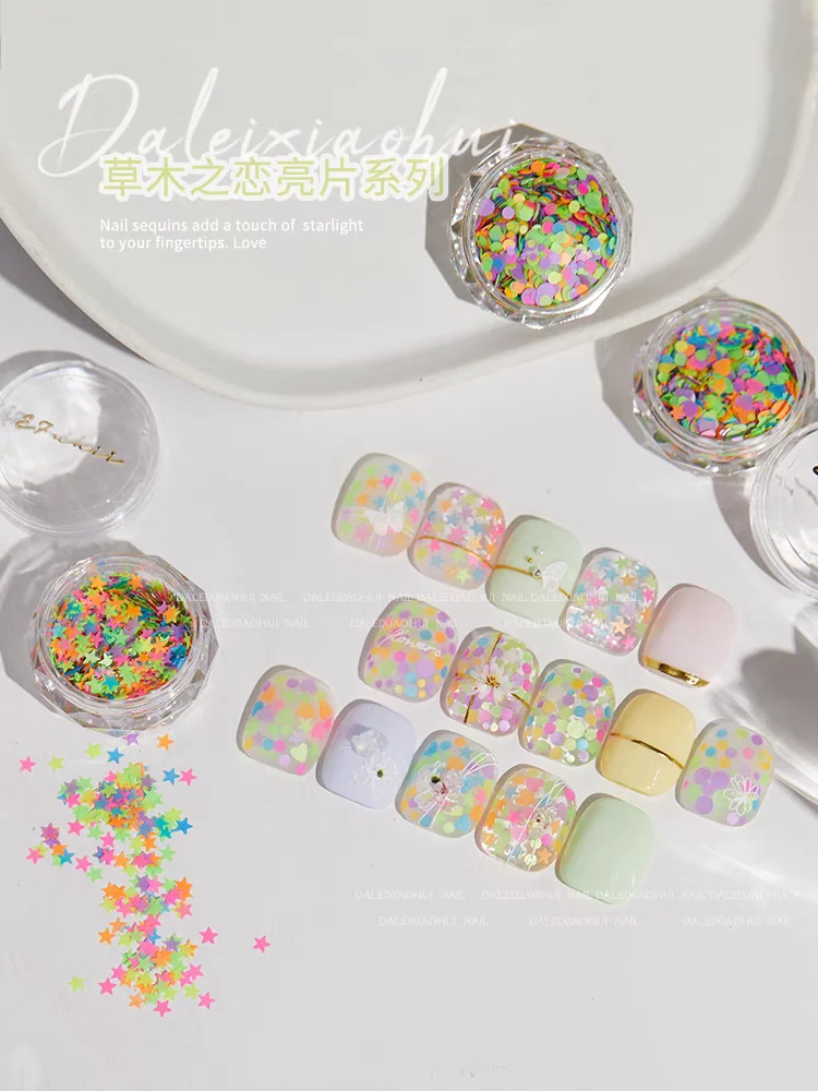 1 Box Neon Black White  Heart Sequin Nails Accessories Nail Decoration 3D Nail DIY Nails  Sequin Colorful  Nail Salon