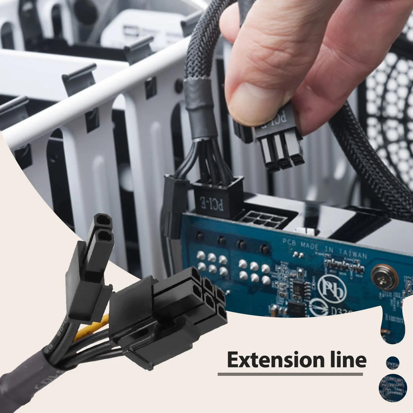 2ชิ้น GPU PCIe 8พินตัวเมีย-2X คู่8พิน (6 + 2) ตัวผู้ PCI อะแดปเตอร์ไฟฟ้าด่วนถักสายวายส่วนขยายตัวแยก20ซม.