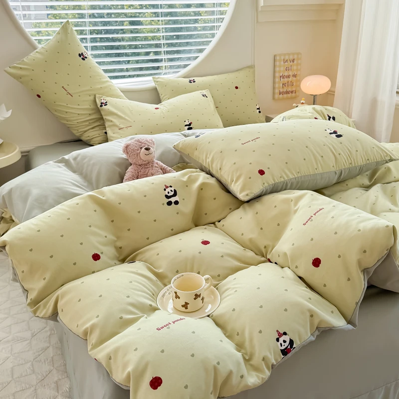 Bonenjoy Panda Printed Quilt Cover Queen/King Size Cartoon Style Duvet Cover for Kids dekbedovertrek 240x220 Single Size Bedding