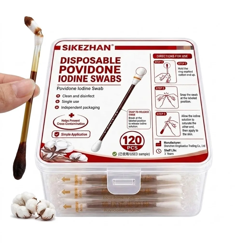 Disposable Iodine Cotton Swab Medical Alcohol Emergency First Aid Kits Stick Individually Wrapped for Travel Outdoor Bruise Care