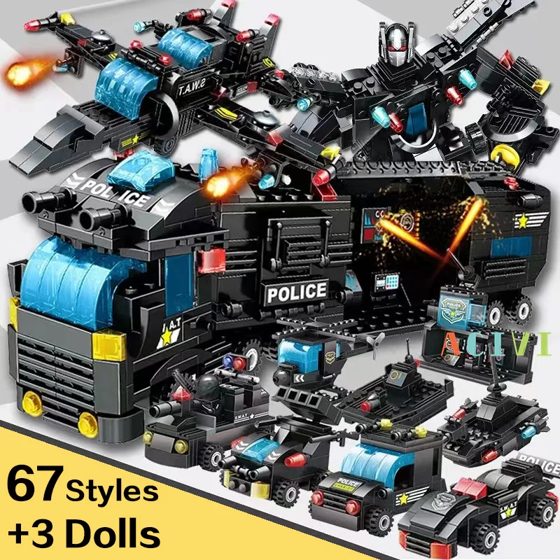 ACIVI SWAT Police Station Truck Model Building Blocks City Machine Helicopter Car Figures Bricks Educational Toy For Children