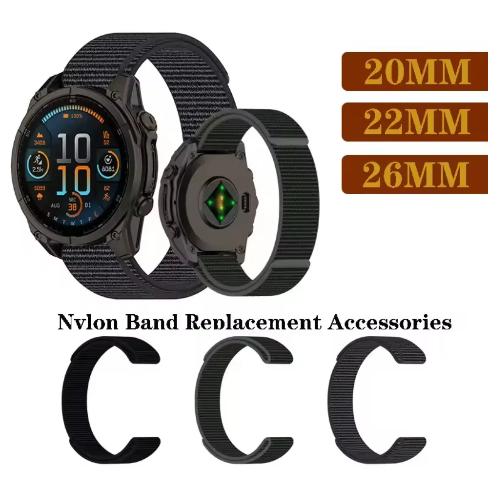 스포츠 편안한 나일론 스트랩, 가민 페닉스 8, E, 7X 프로, 엔듀로 3, 2, 아이워치 포러너 55 965 265 165, 26mm, 22mm, 20mm