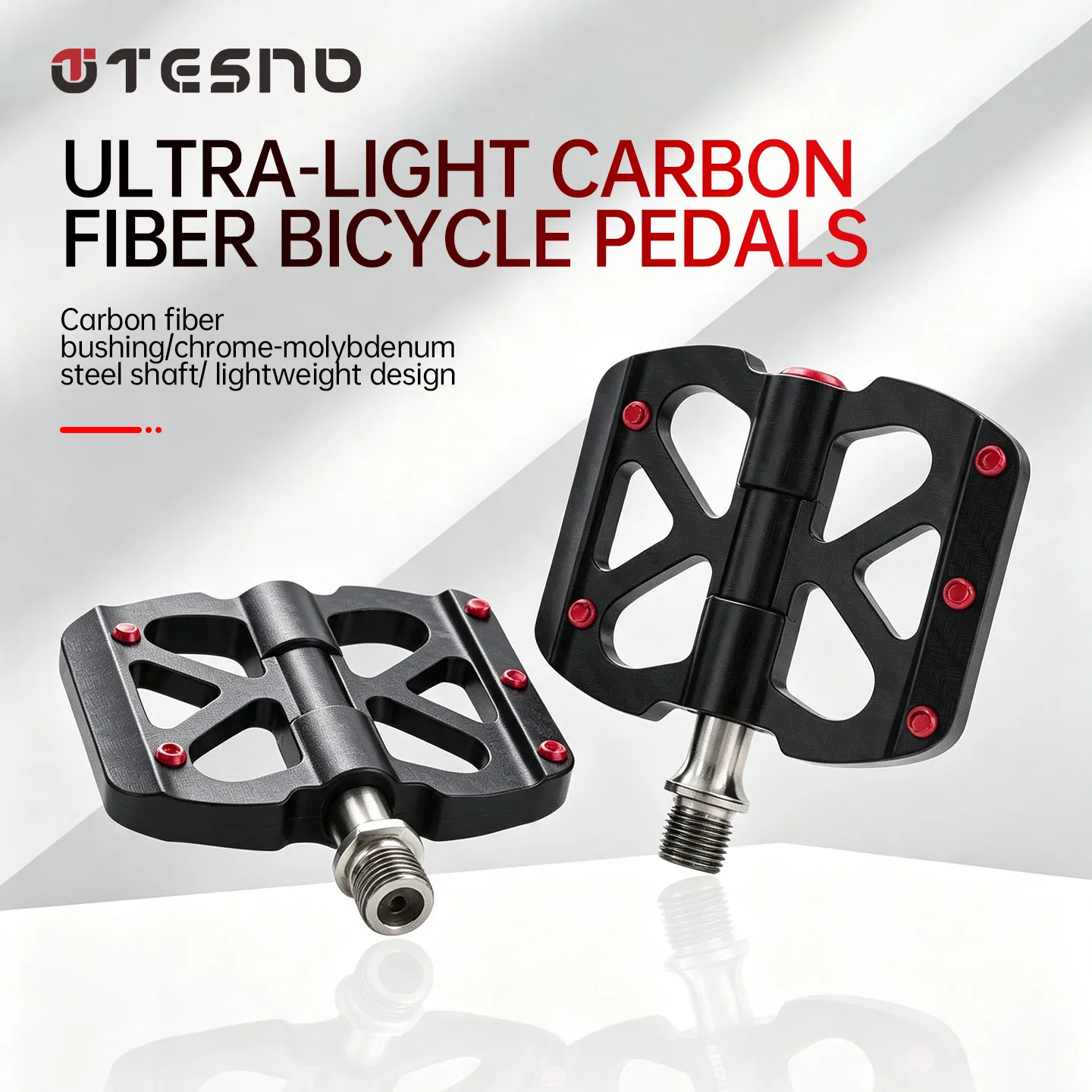 TESNO Ultraleichte Carbonfaser-Fahrradpedale mit 3 Lagern, Rutschfest, Schnellspanner, Titan, MTB Rennrad Universal 14mm