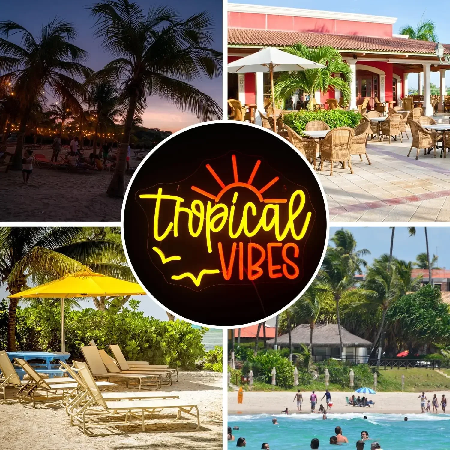 Tropical VIBES Neon Sign USB Dimmable LED Neon Light Sign for Drink Bar Man Cave Bedroom Hotel Shop Game Room Party Wall Decor
