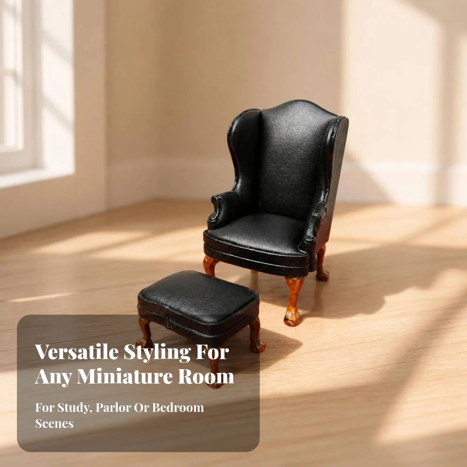 Dollhouse Armchair with Footstool 1:12 Scale Miniature Armchair with Ottoman High-Back Chair with Footrest Upholstered Furniture view 6