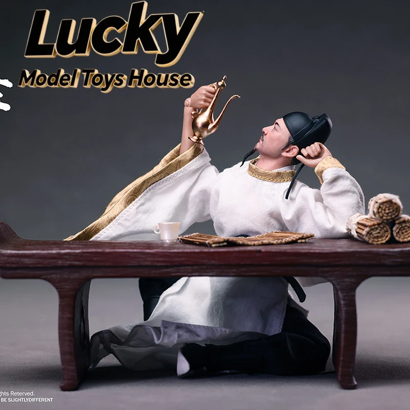 

303TOYS 1/12 SR003 Chinese Anicent Romantic Poet Li Bai White Robe Cloth Action Figure Wooden Table Ornament 6inch Soldier Model