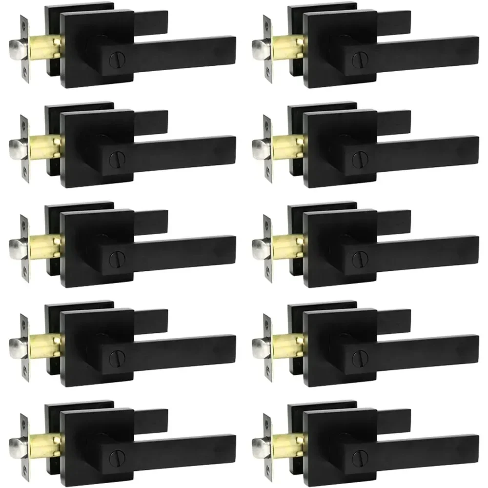 Bedroom/Bathroom Door Handles Levers Square Plate Interior Privacy Door Locksets,Matte Black (10 Pack)