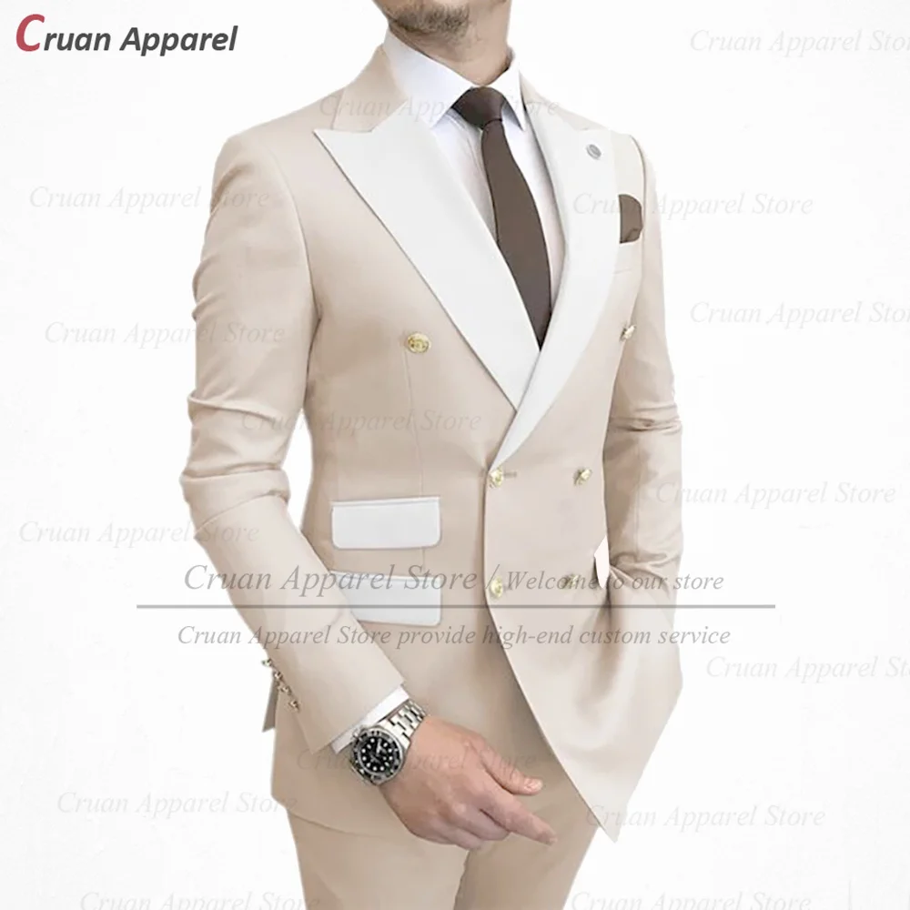 

Fashion Beige Suits for Men 2 Pieces Tailor-made Best Man Groom Prom Wedding Tuxedo 2023 Formal Double Breasted Jacket Pants Set