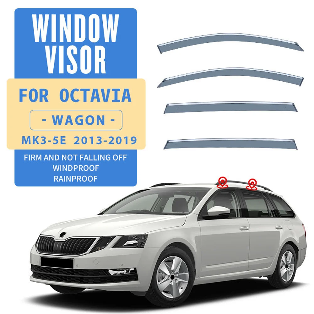 

Chrome Strips Rain Guards for Skoda Octavia 2012-2019 Window Visor Wind Deflectors Door Visor Vent Shades Ventvisor