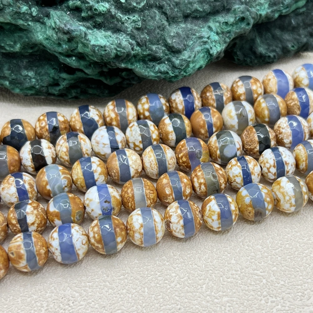 5Strands Faceted One Blue Line Tibet Dzi Agates Loose Beads Antique Tribal Ethnic Agat Stone Beads For DIY Jewelry Making