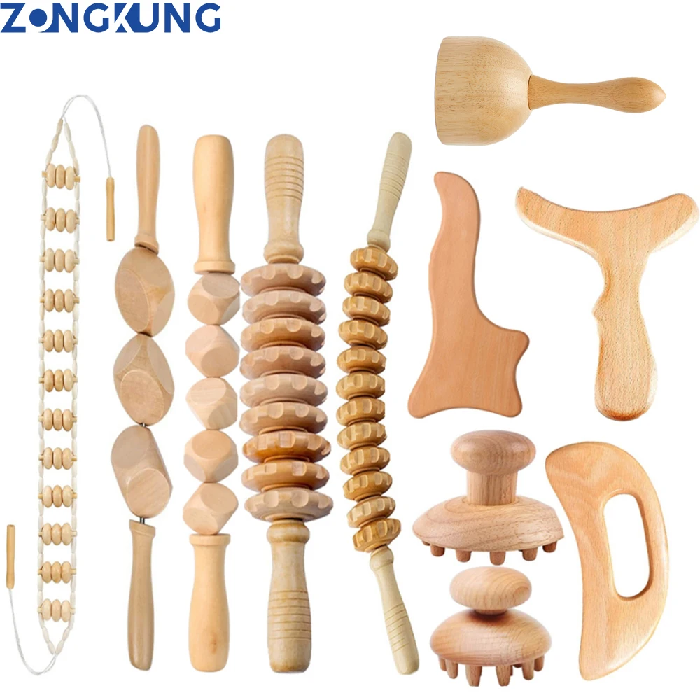 2/4/6/8PCS Wooden Therapy Massage Sets Pain Relief Anti Cellulite Body Slimmling Gua Sha Back Massager Maderoterapia Corporal