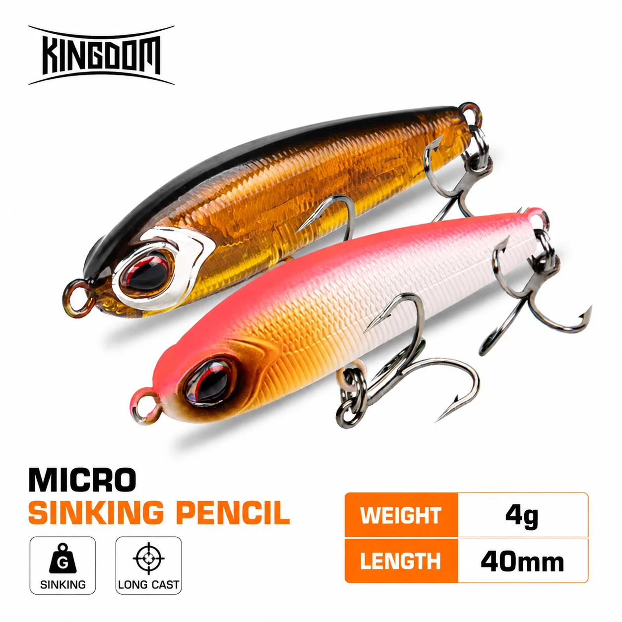 KINGDOM Micro Sinking Pencil Lure 40mm 4g Mini-Angelköder mit Vibration für Barsch-, Forellen- und Hechtangeln