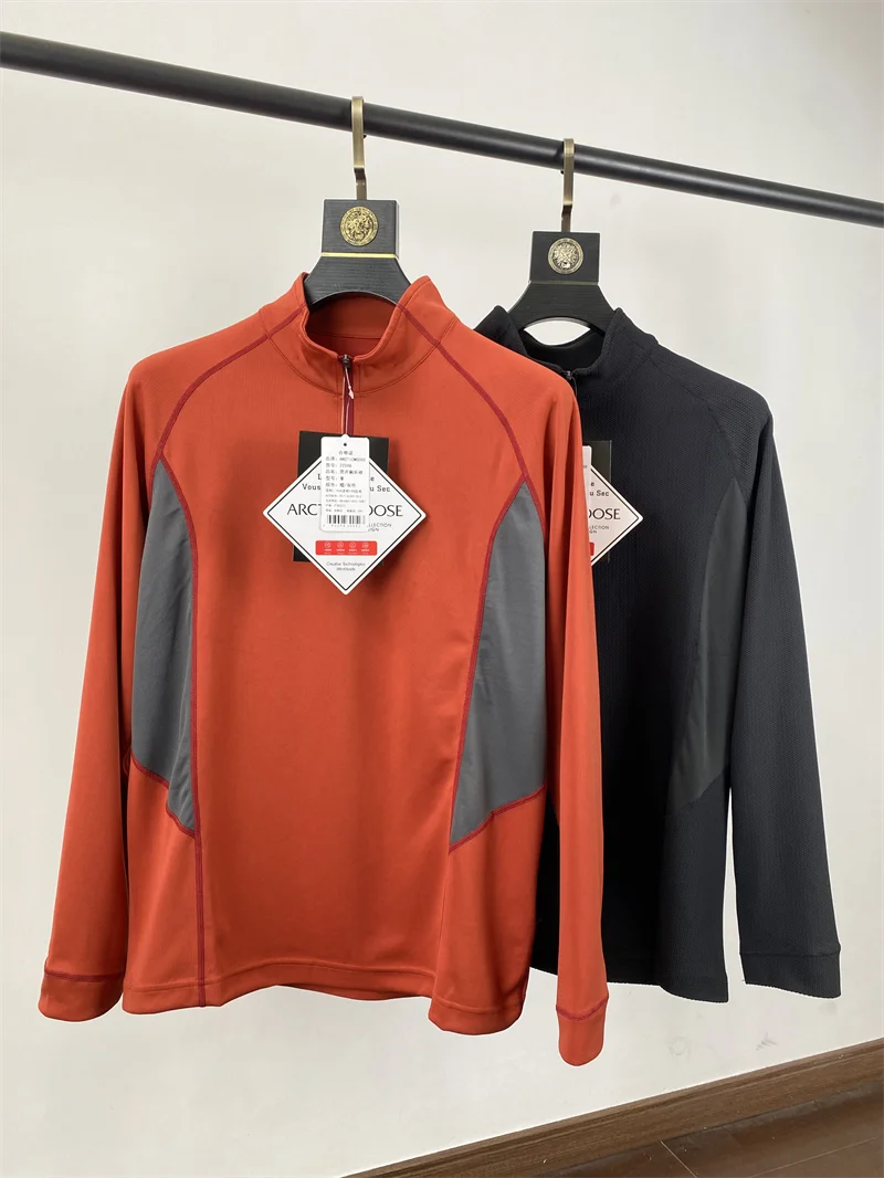 

Легкая дышащая мужская повседневная толстовка с длинным рукавом и воротником-стойкой для активного отдыха, удобная, из полиэстера и спандекса