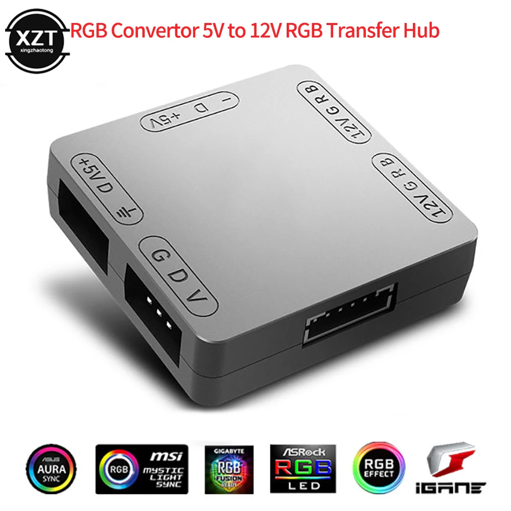 

New RGB Fan Convertor 5V to 12V 4pin RGB Transfer Hub SATA Interface Magnet Installation for RGB 3PIN M/B ASUS Gigabyte and MSI