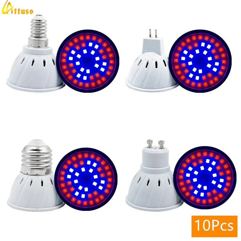 

10Pcs LED Grow Light Bulb AC 220V E14 E27 MR16 GU10 Full Spectrum Plant Lamp Red Blue UV IR for Grow Tent Greenhouse Lighting