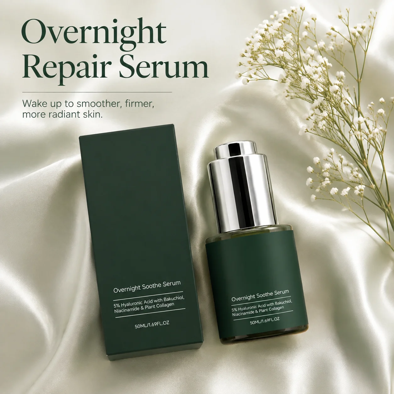 Overnight Repair Serum With Niacinamide & Collagen, Long Lasting Hydration Reduce Skin Wrinkles Anti Aging Night Facial Serum