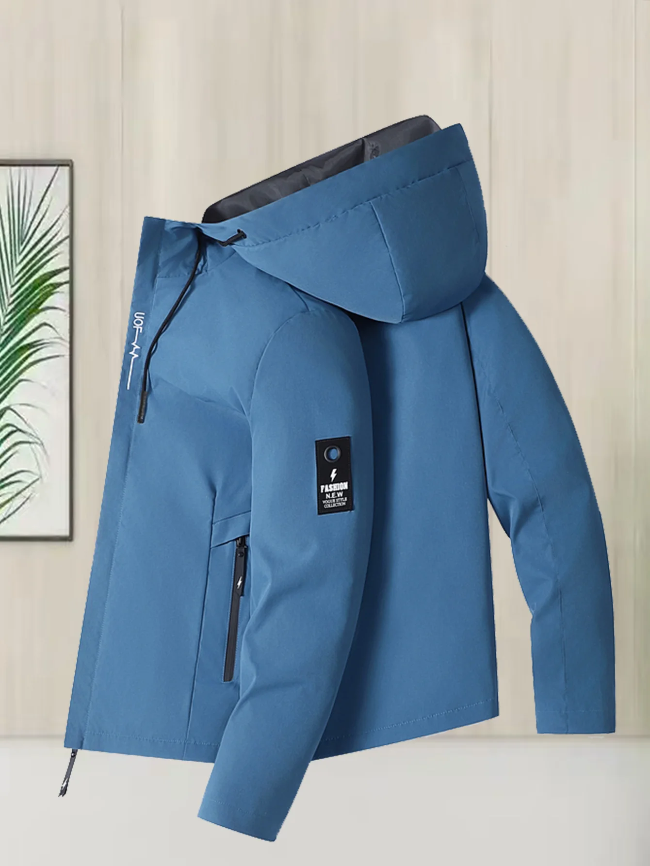 

Fashionable men's new autumn and winter windproof jacket with zipper pocket, solid color cardigan and hood