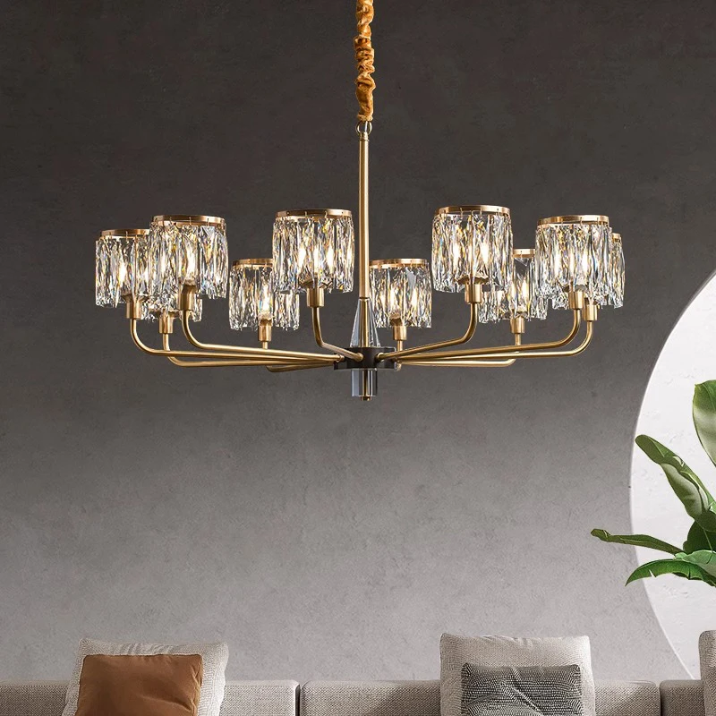 

Full Copper Light Luxury Crystal Chandelier High-End American Style Vintage Living Room Dining Room Master Bedroom Crystal Lamp