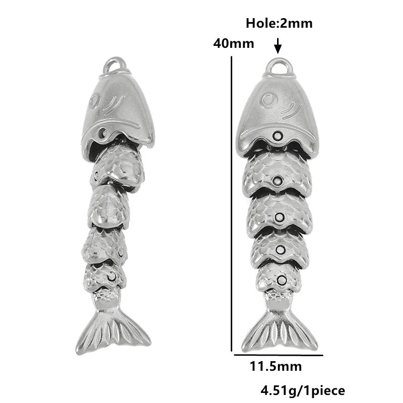 2pcs Stainless Steel Swinging Fish Charm Splice Fishbone Pendant for Jewelry Earrings Necklace Making Supplies Jewelry Materials view 4