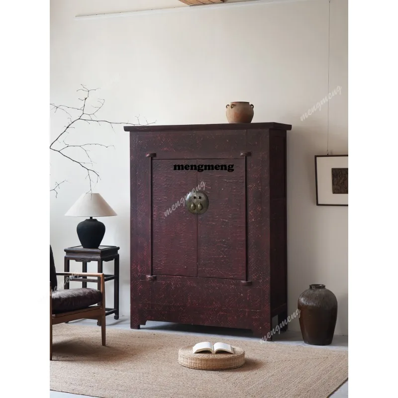 Wabi-sabi style solid wood decorative cabinets, vintage vertical cabinets, living room bedrooms, wall-against homestay lockers