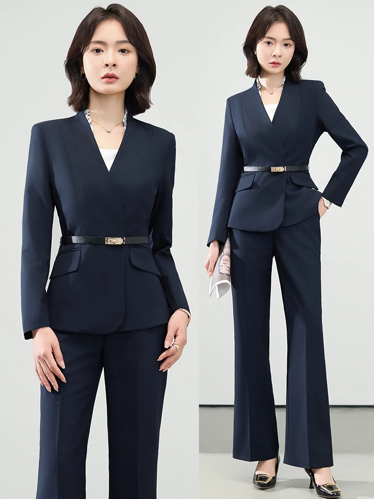 

Cobalt Blue Professional Women's Suit Set Front Desk Workwear New Arrival for Autumn Hotel Manager Sales Department