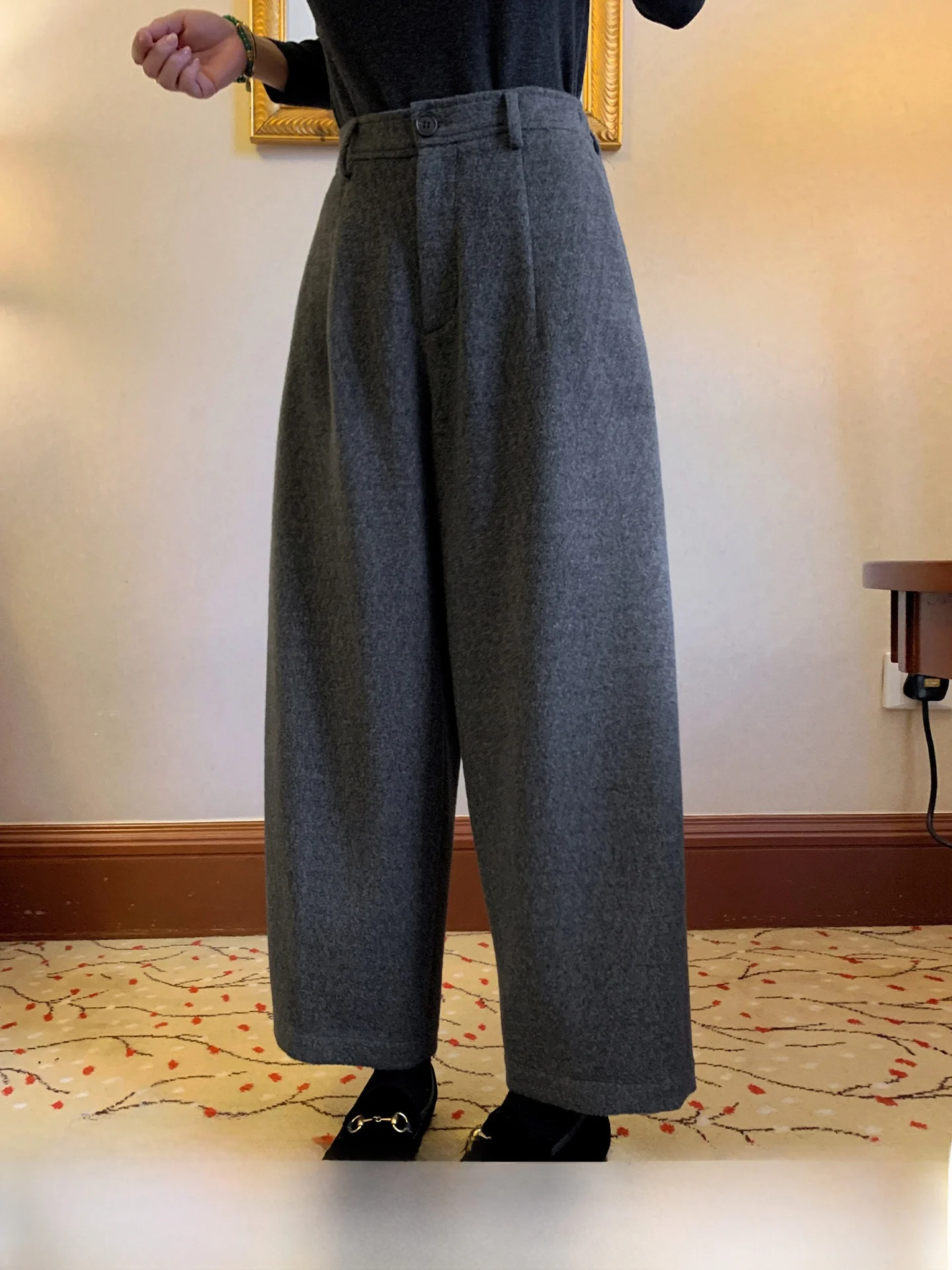 Libelina Wide Leg Casual Pants Women's Loose Diamond Pattern Slimming Versatile Polyester Fiber l Waist Button Closure