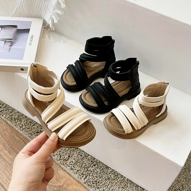 Children's Fashion Sandals Beige High Top Flat Non-slip Boys Girls Roman Shoes Black Fashion Non-slip Hundred Kid Baby Sandals