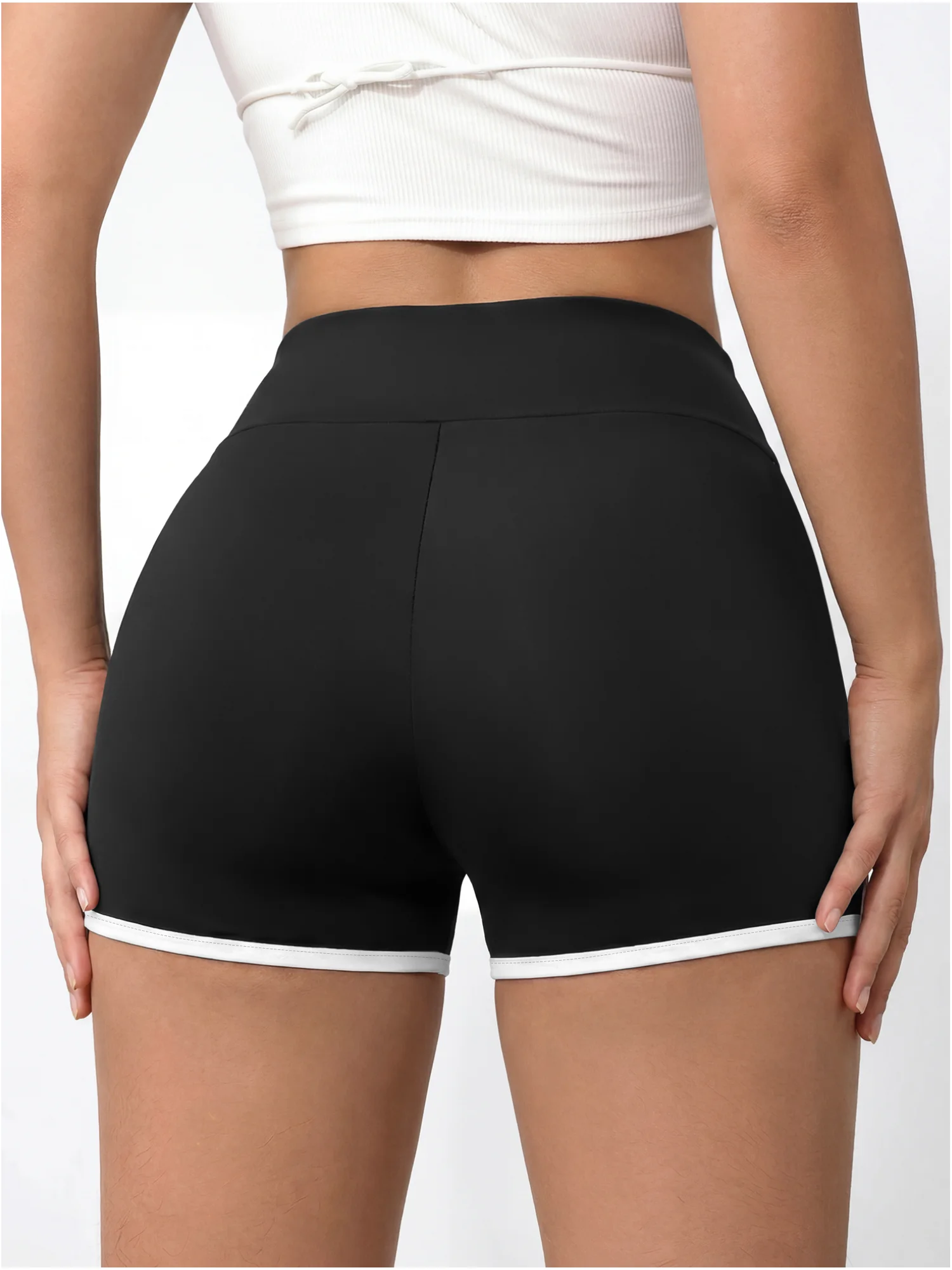 Travel Casual Contrast Line Short Pants Wrap Front High Waist Lightweight Women Outdoor Walking Daily Slim Bottom Shorts