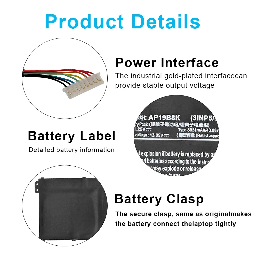 AP19B8K 11.25V Laptop Battery for Acer Aspire 3 A314-22 A315-23 A315-56 A315-58 A317-52 A317-53 5 A514-53 A514-54 A515-56 Series