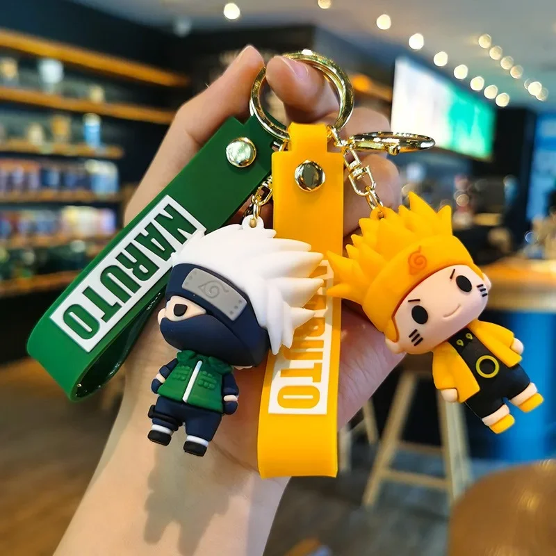 Cartoon Anime Naruto Keychain Fashion Jewelry Cartoon Figure 7CM PVC Keyring Uzumaki Kakashi Action Figures for Lovers Pendant