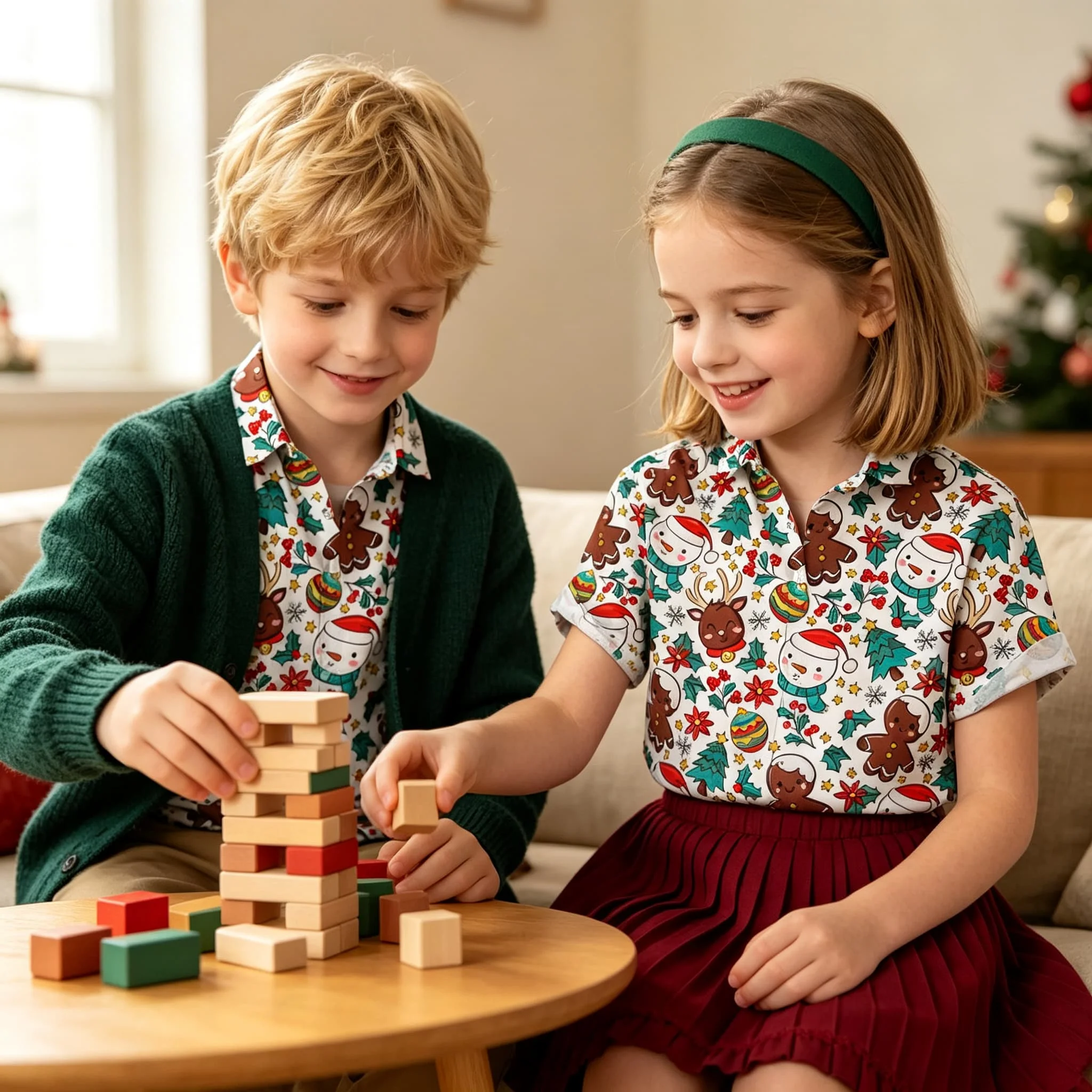 Unisex & Kids Xmas Gingerbread Man Snowman Graphic Hawaiian Shirt Short Sleeve Camp Collar New Year Christmas Party Casual Top