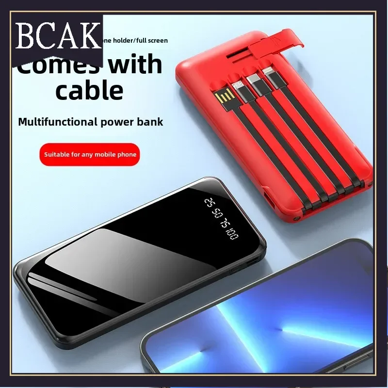 

BCAK Full Mirror Self-contained Cable Power Bank 20000mAh Self-contained Four-wire Bracket Power for Xiaomi Iphone Samsung