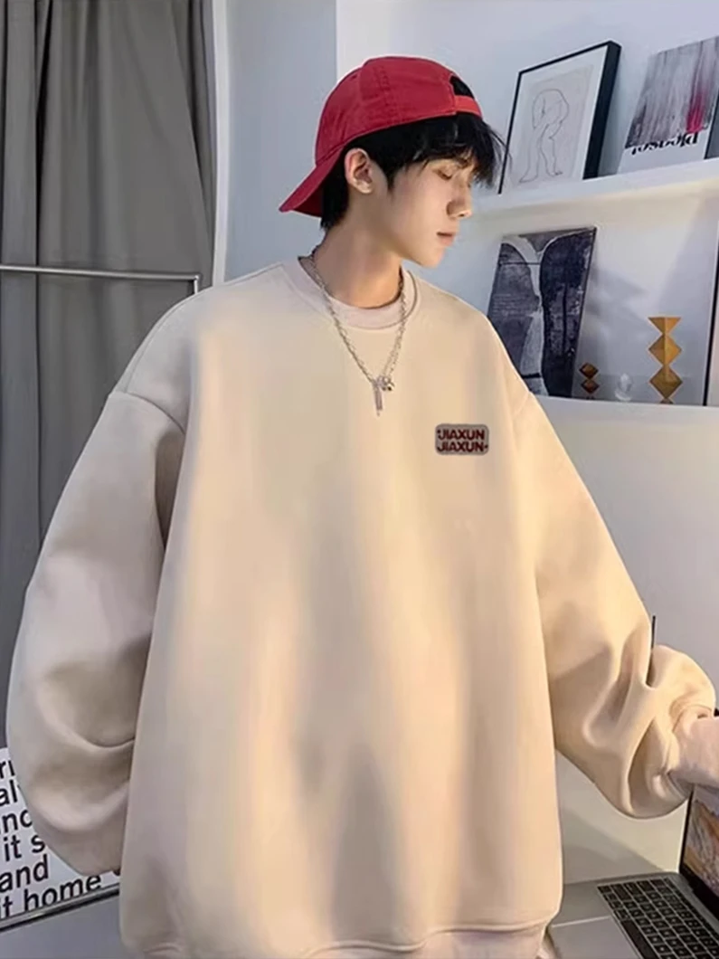 

Ретро-американская однотонная базовая толстовка для мужчин, весенне-осенняя, из плотной замши, оверсайз, модный бренд